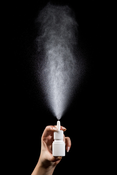 nasal spray against black background, signifying new spray for treatment-resistant depression 