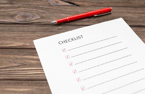 Checklist to get ready for telemedicine, pen fountain pen, sheet of paper on a wooden background