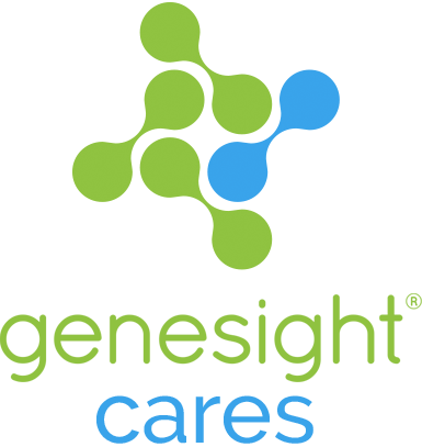 Graphic of GeneSight logo and nucleotide with “GeneSight Cares” overlaid