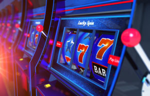 Bank of slot machines showing the addictiveness of social media may be comparable to a slot machine.