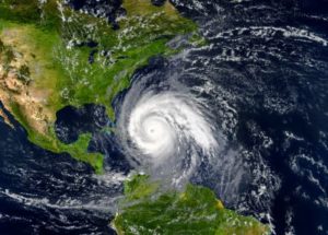 Ariel picture of hurricane approaching the US showing how natural disasters can have an impact on depression and anxiety.