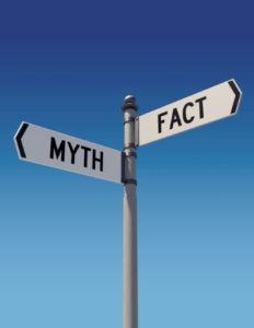 Street signs with "Myth" and "Fact: pointing opposite directions illustrating concept of myths of antidepressants