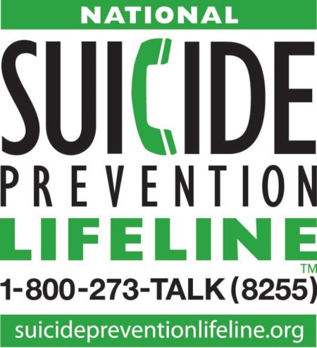 Logo of the National Suicide Prevention Lifeline with the number 1-800-273-TALK (8255).