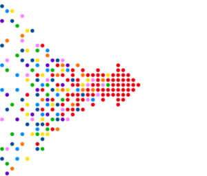 Image of multicolored dots coming together to form a red arrow, illustrating the importance of doctor referrals for mental healthcare.