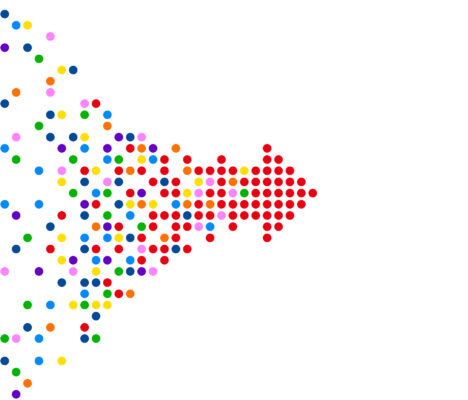 Image of multicolored dots coming together to form a red arrow, illustrating the importance of doctor referrals for mental healthcare.