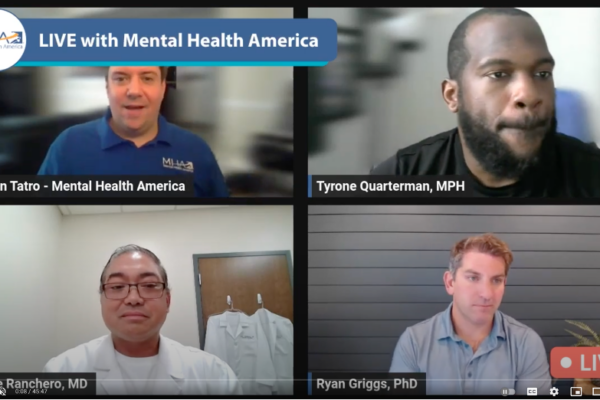 Screen shot of participants in panel discussion on men's mental health