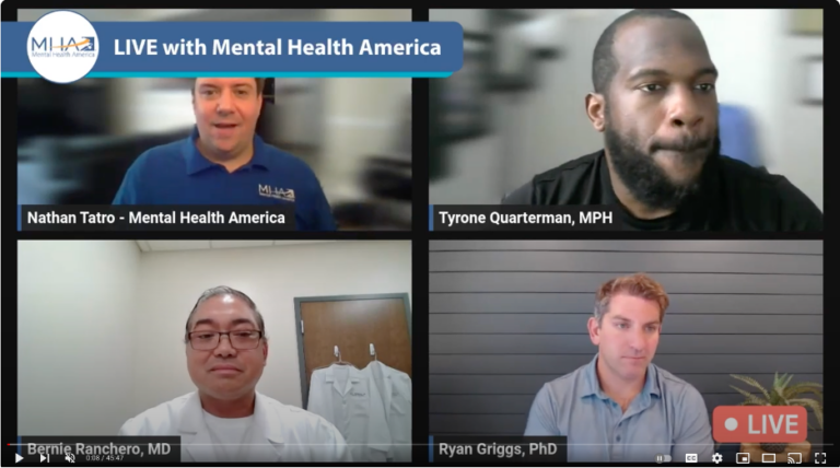 Screen shot of participants in panel discussion on men's mental health