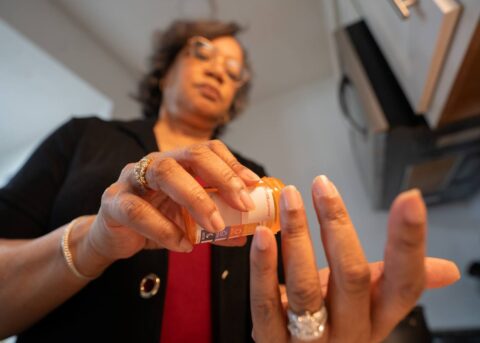 Lisa Roberts, a patient of Dr. Whitnee Brown DNP, CRNP, PMHNP, FNP, takes her prescribed medication.